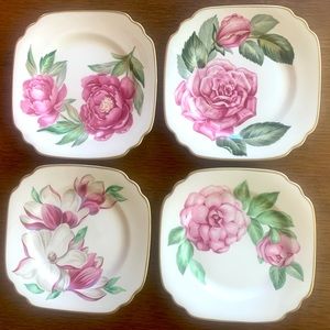 4 Flower Vintage China Plates Onondaga Pottery Co Rose Camellia Peony Magnolia